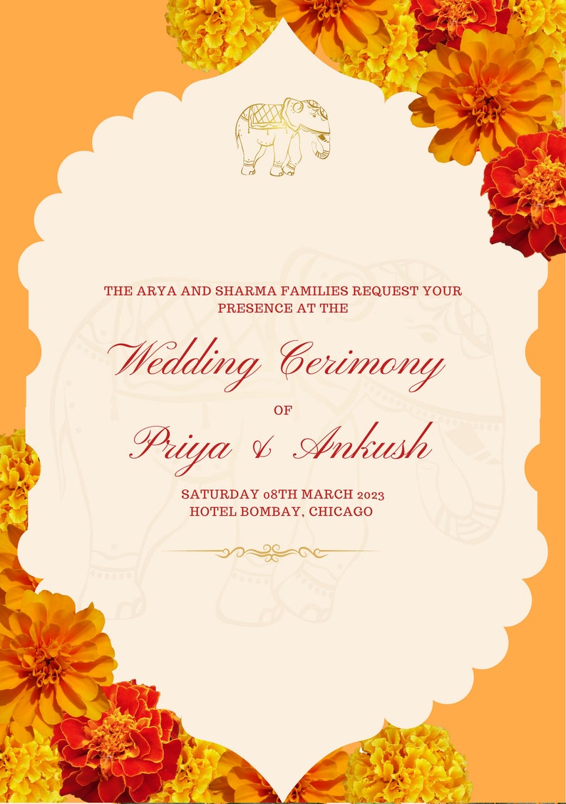 Hindu Wedding Invitation, Printable Indian Invitation, Indian Wedding ...