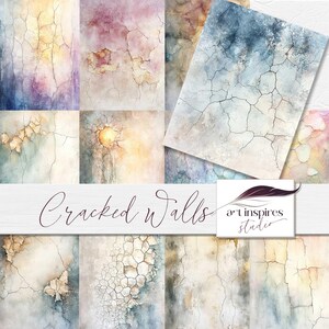 Rissige Wände Digitales Papier, Aquarell Natur Risse Textur, Natur Scrapbooking, Pastell Junk Journal, Vintage Seiten, Hintergrund Grunge