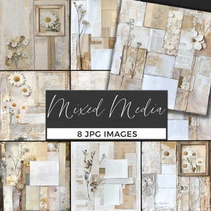 Vintage Daisy Flower Collage Digital Paper, Shabby Chic Floral Frame Scrapbook Backgrounds, Rustic Flower Texture, Junk Journal Page