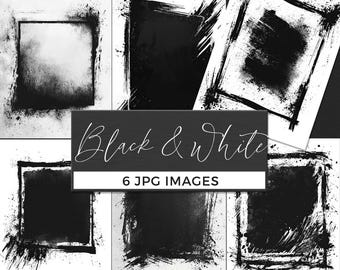 Black White Grunge Frames, Vignette Overlays, Photoshop Masks, Digital Border, Abstract Ink Splash, Printable Distressed Grunge Border