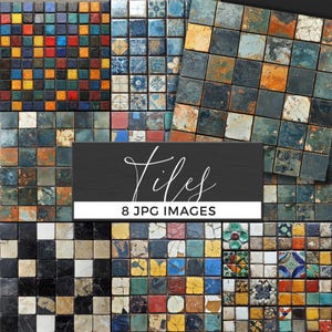 Rustic Aged Tile Texture Digital Background, Vintage Cracked Mosaic, Distressed Grunge Tile Pattern, Antique Ceramic Wall & Floor Design