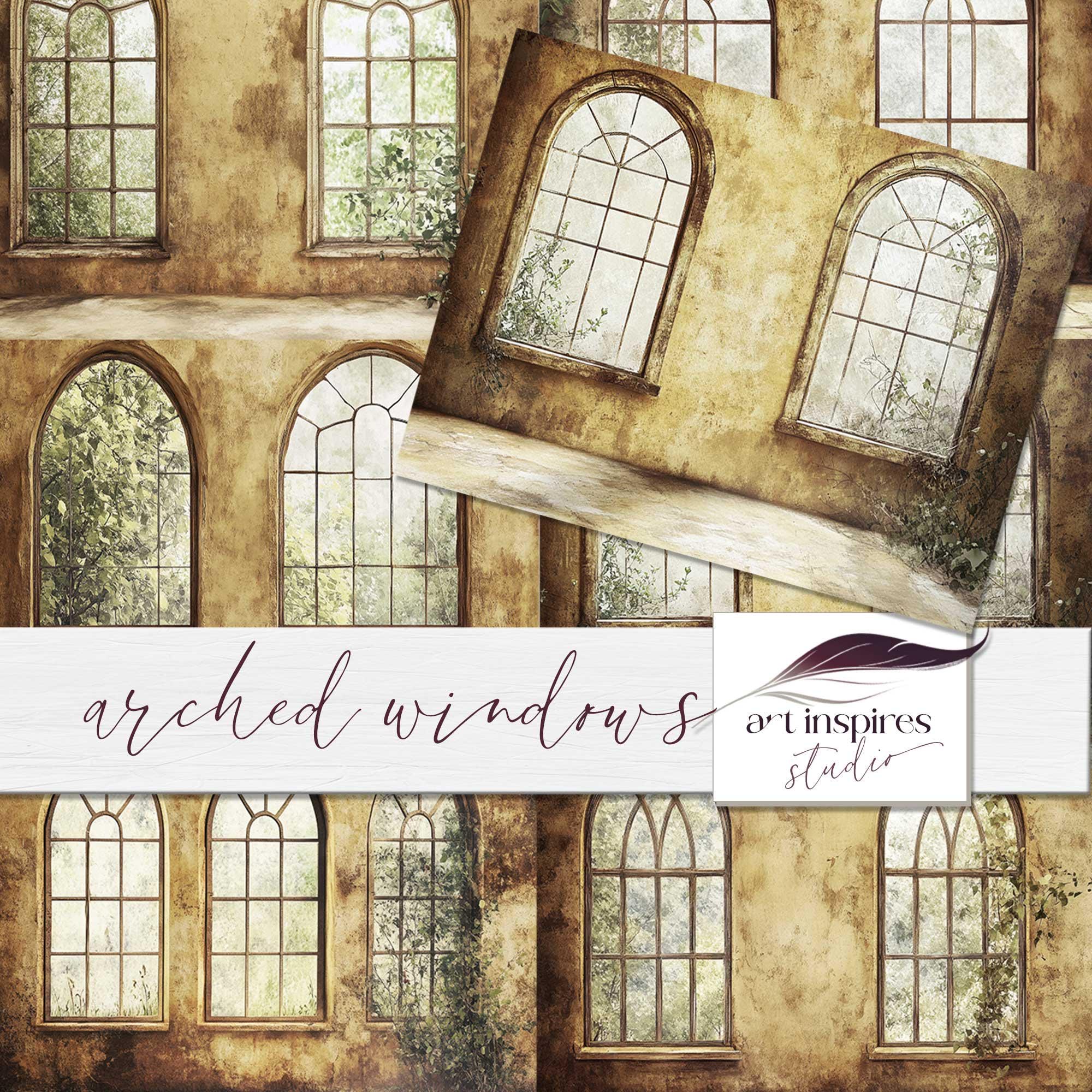 Building Windows Backdrop Arched Windows Backdrop, Instant Download, Rustic Vintage Building ...