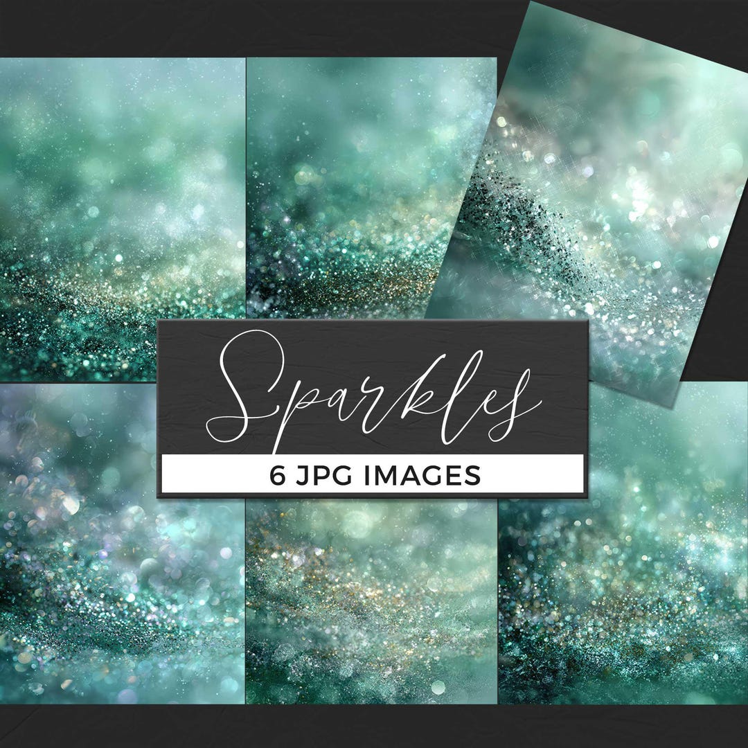 Shimmer Textuers Mint Green Sparkle Backgrounds, 6 JPG Glitter Digital Overlays, Teal ...