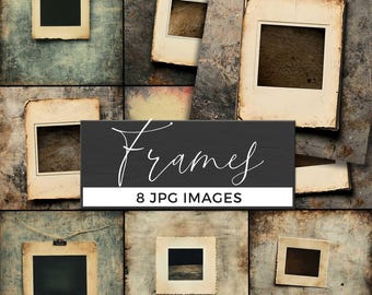 Vintage Grunge Frame Digital Background, Aesthetic Blank Photo Frame Texture, Distressed Rustic Frame Mockup, Retro Instant Film Overlay PNG