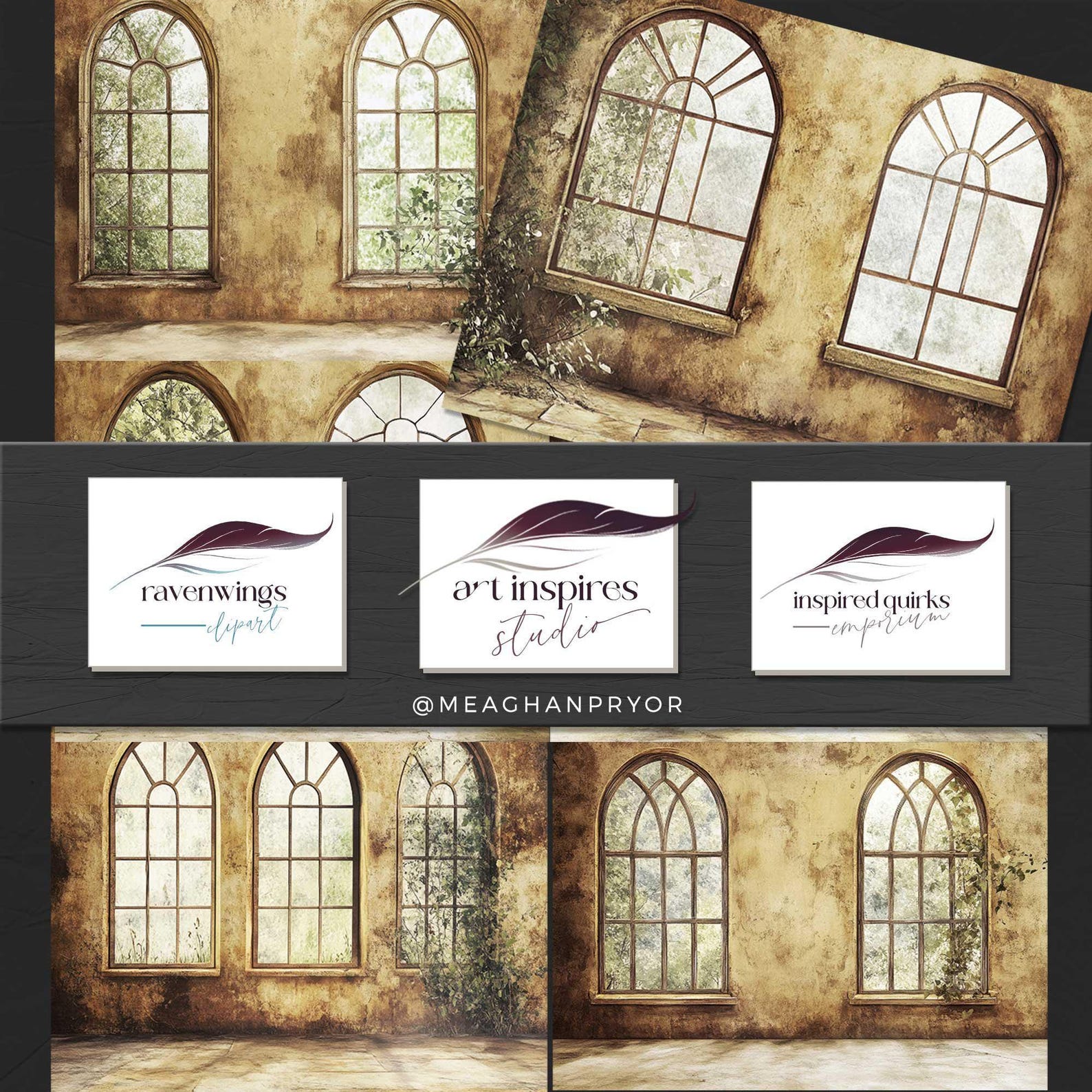 Arched Windows Backdrop, Instant Download, Rustic Vintage Building ...
