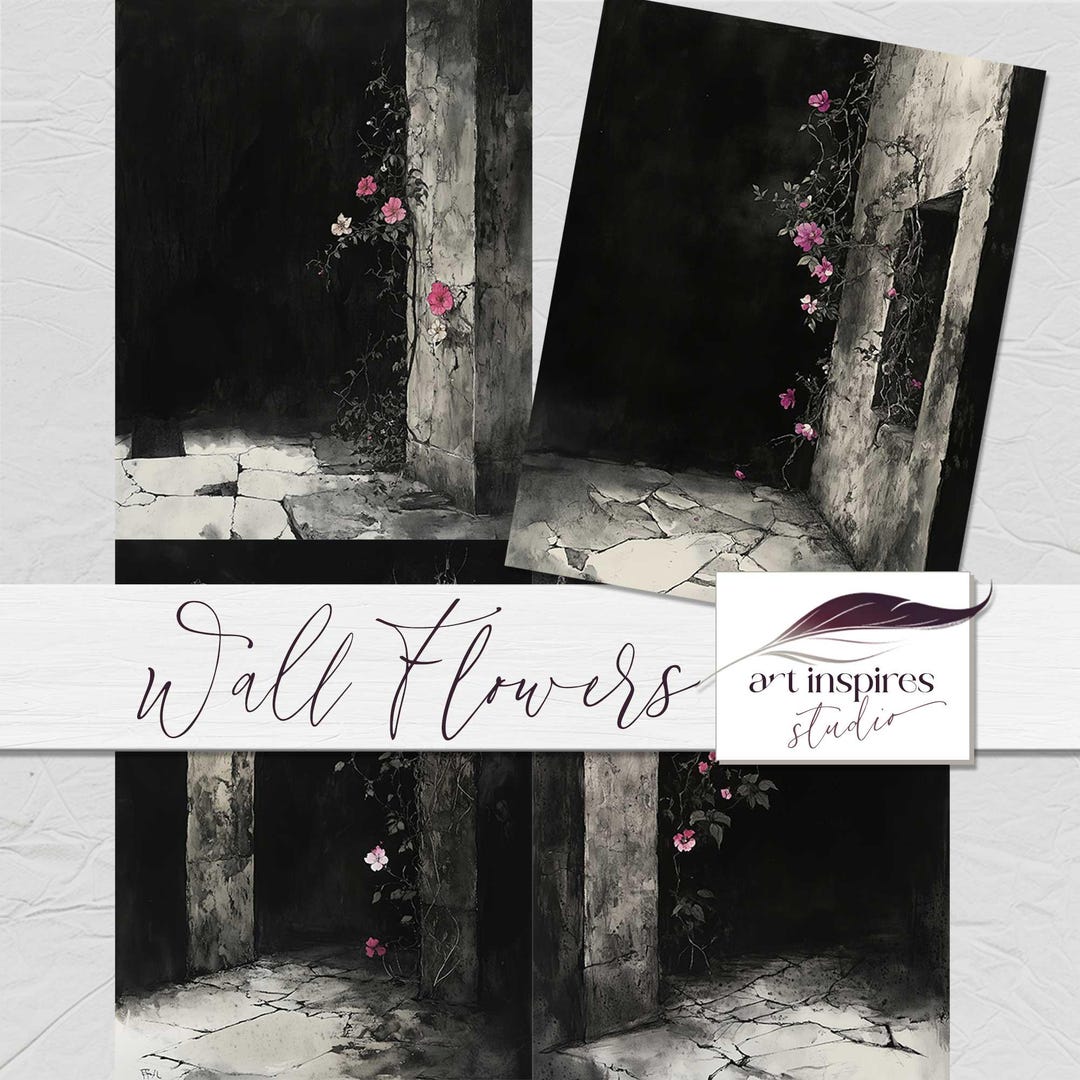 Dark Gothic Floral Digital Background, Moody Grunge Flowers Texture ...