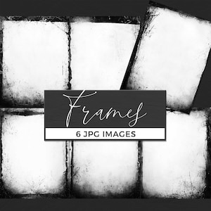 Marcos grunge en blanco y negro, superposiciones de viñetas, máscaras de Photoshop, borde digital, salpicaduras de tinta abstractas, borde grunge desgastado imprimible