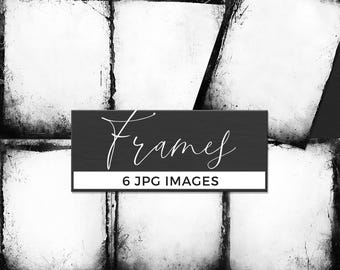 Black White Grunge Frames, Vignette Overlays, Photoshop Masks, Digital Border, Abstract Ink Splash, Printable Distressed Grunge Border