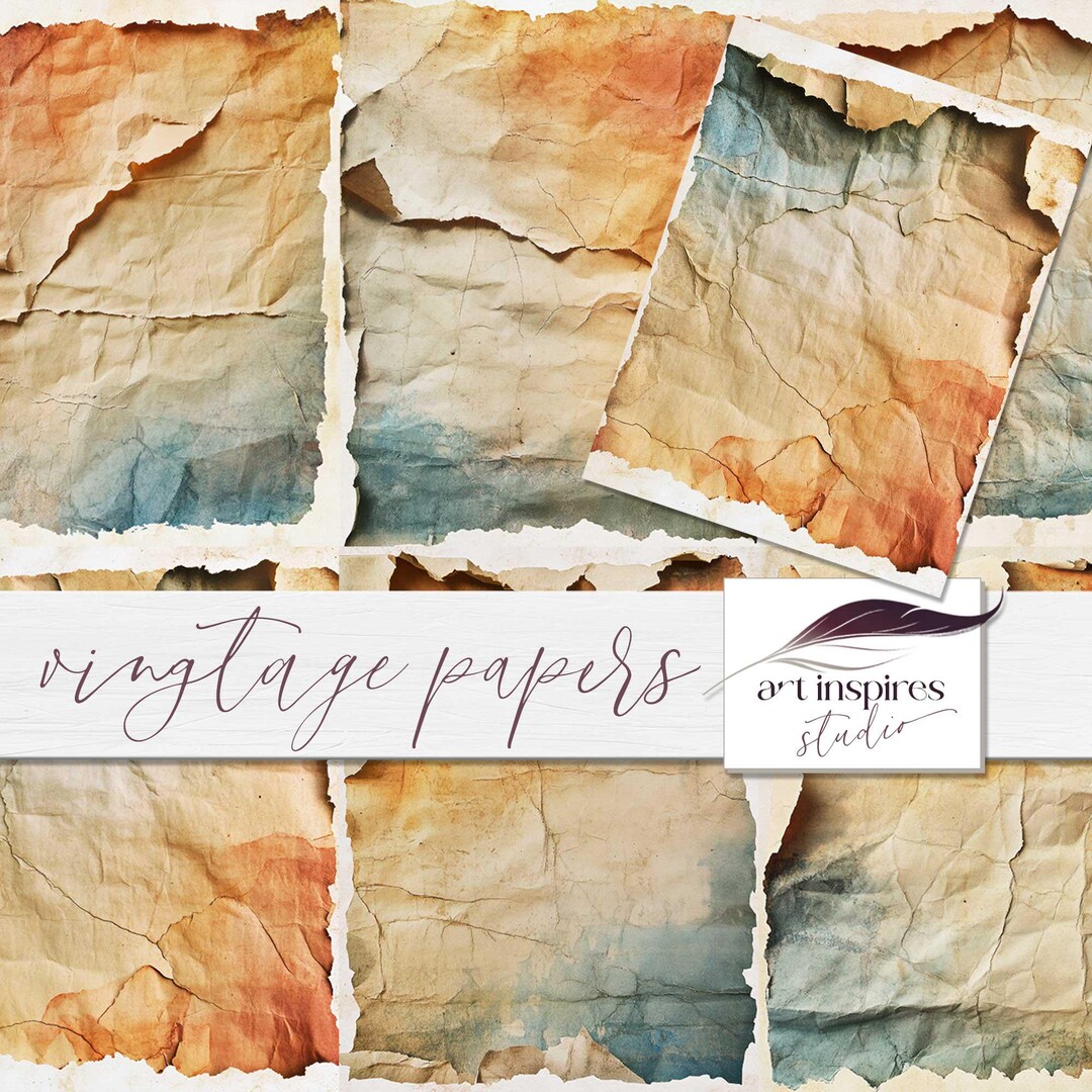Vintage Paper Textures, Ripped Edged Pages Digital Backdrop, Rustic ...