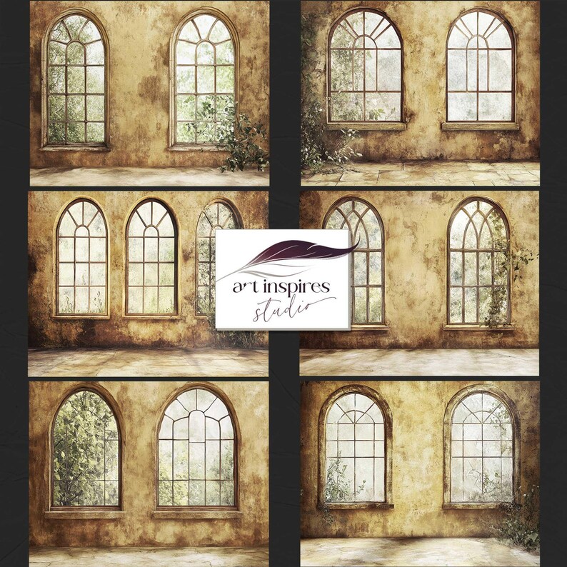 Building Windows Backdrop Arched Windows Backdrop, Instant Download, Rustic Vintage Building ...