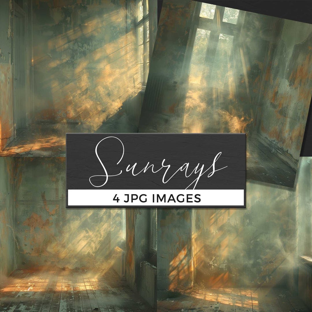 Rustic Sunrays Digital Backdrops, 4 JPG Light Beam Textures, Grunge ...