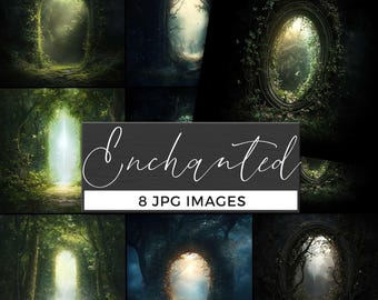 Magical Forest Portal Background, Enchanted Mirror Gateway, Fantasy Scene Digital Backdrop, Mystical Nature Art Project