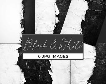 Black and White Torn Paper, Ripped Page Texture, Digital Background, Collage Papers, Grunge Design, Scrapbooking, Junk Journal, Gothic Art