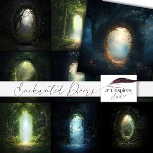 Magical Forest Portal Background, Enchanted Mirror Gateway, Fantasy Scene Digital Backdrop, Mystical Nature Art Project