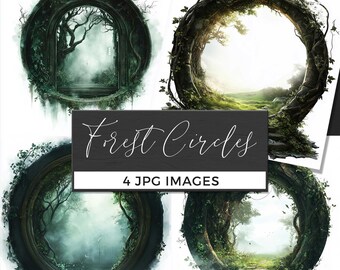 Fantasy Forest Circle, Woodland Doorway Scene, Magical Overlay Printable, Enchanted Nature Art Download, Mystical Digital Art