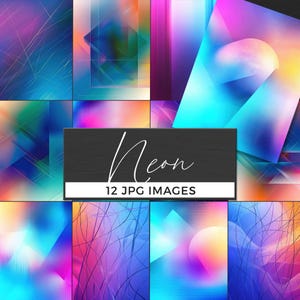 Abstract Digital Paper Pack, Neon Backgrounds, Bright Backdrops, Modern Scrapbooking, Junk Journal Papers