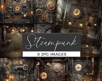 Steampunk Digital Backdrop, Vintage Industrial Background, Mechanical Gears & Pipes Texture, Retro Futuristic Steampunk Scene, Grunge Metal