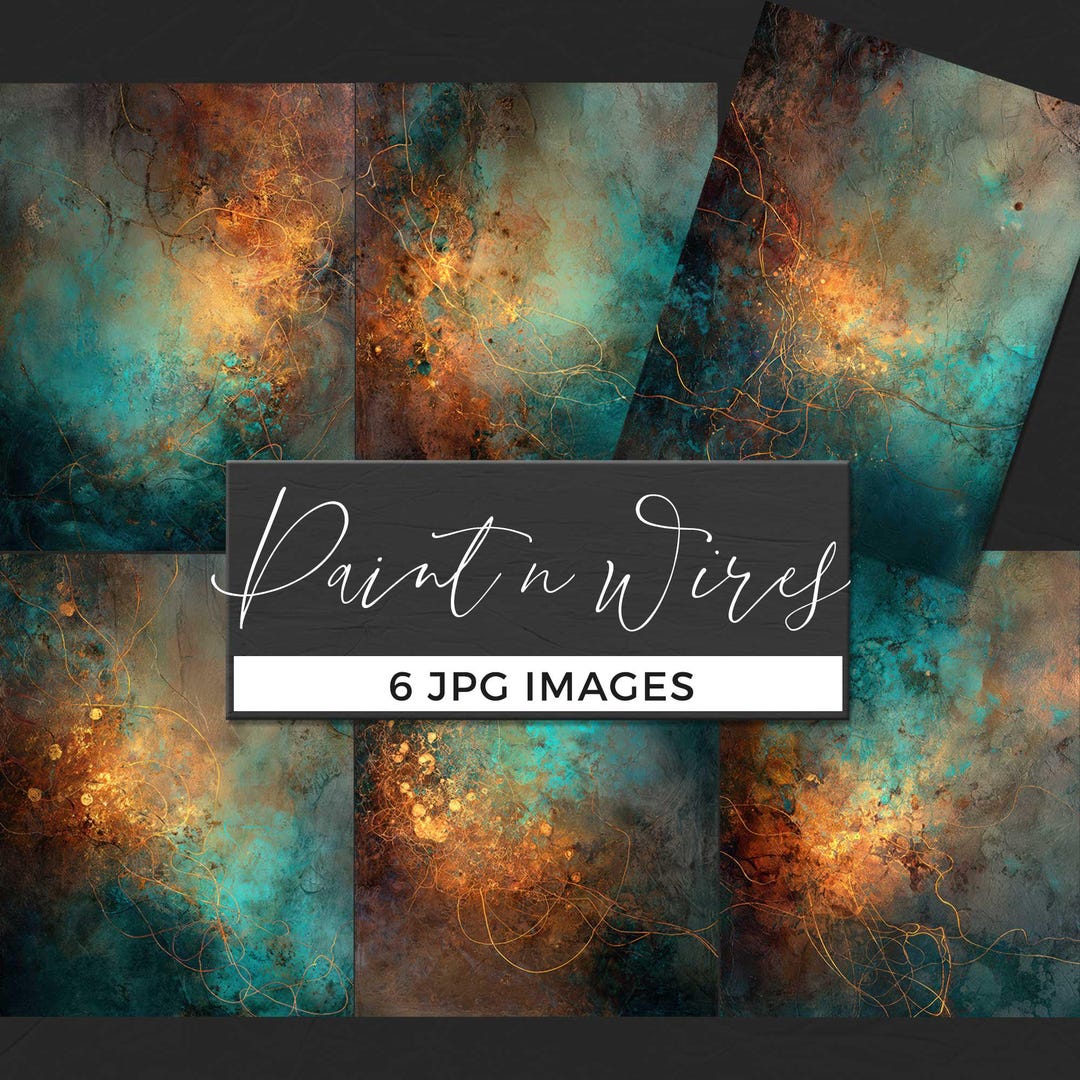 Paint Wires Abstract Backgrounds, 6 JPG Mixed Media Texture Pack, Teal ...