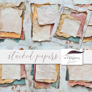 Texture di carta vintage impilate, sfondo digitale con pagine strappate, scrapbooking con carta strappata a strati, pagine di diario spazzatura stampabili, grunge smorzato