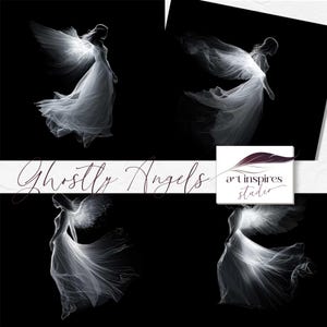 Silhouette d'ange mystique, ailes de fée brillantes, superposition d'esprit éthéré, femme céleste fantastique numérique, lumières sombres, texture de mauvaise humeur