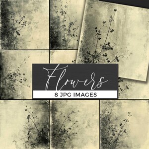 Faded Floral Grunge Digital Papers, Vintage Distressed Botanical Backgrounds, Antique Aged Paper Texture, Dark Aesthetic Scrapbook Pages