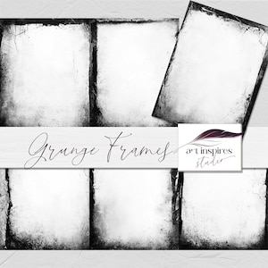 Schwarz Weiß Grunge Rahmen, Vignette Overlays, Photoshop Masken, Digitaler Rand, Abstrakter Farbspritzer, druckbarer beunruhigter Grunge Rand