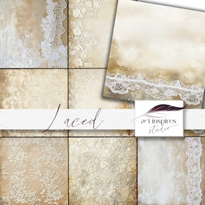 Papel digital floral vintage, fundo de renda envelhecida, textura de álbum de recortes bege elegante, impressão de casamento antigo, página de diário chique e surrado