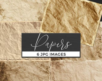 Vintage Paper Textures Pack, 6 JPG Old Paper Backgrounds, Antique Grunge Overlays, Scrapbooking and Junk Journal Pages
