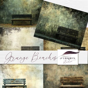 Escena digital de banco de parque grunge vintage, fondo de madera desgastada rústica, paisaje urbano envejecido estético, fondo exterior nostálgico y melancólico