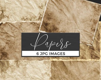 Vintage Paper Textures Pack, 6 JPG Old Paper Backgrounds, Antique Grunge Overlays, Scrapbooking and Junk Journal Pages