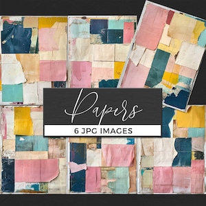 Heldere vintage papiertextuur, kleurrijke digitale achtergrond, pastelkleurige papiervierkanten, gescheurd papier, scrapbooking, ongewenste dagboekpagina&#39;s, grunge kleur