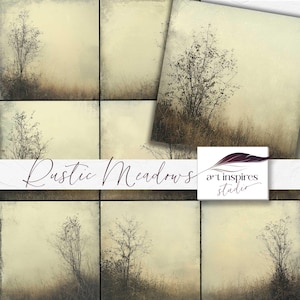 Scène numérique vintage de paysage brumeux, nature grunge minimaliste, fond d'arbre nu maussade, illustration esthétique champ de brume, prairies