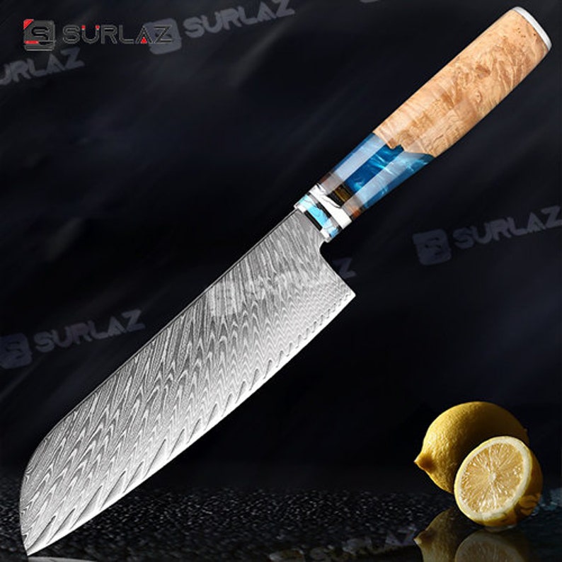 7 Japanese Damascus Steel Santoku Knife Japanese Etsy