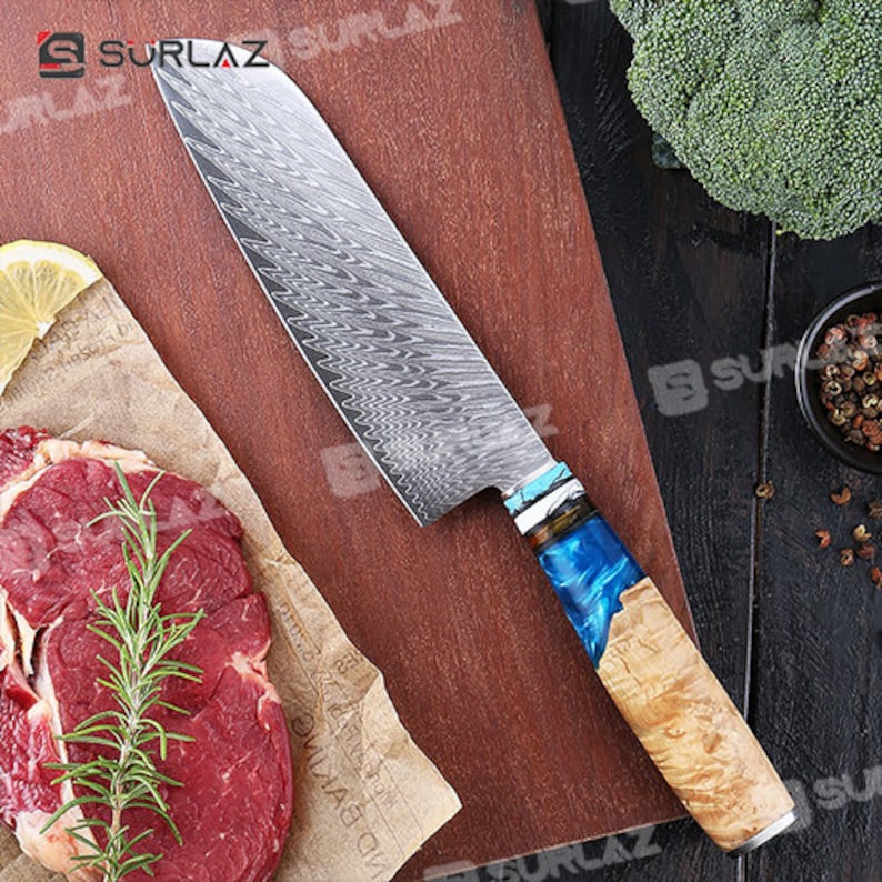 7 Japanese Damascus Steel Santoku Knife Japanese Etsy