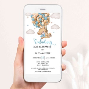 Plantilla de invitación de baby shower para editar, invitación digital baby shower boy girl, plantilla de whatsapp de baby shower de osito de peluche, BBS05