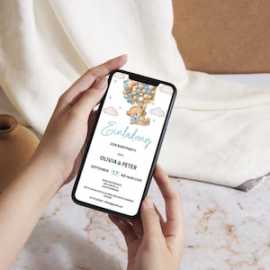 Baby Shower Invitation Template to Edit, Digital Invitation Baby Shower Boy Girl, Teddy Bear Baby Shower WhatsApp Template, BBS05 image 10