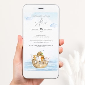 Invitation au baptême de l’Arche de Noé numérique, Invitation numérique de l’Arche de Noé au baptême pour garçons et filles, DIY, Invitation WhatsApp au baptême, TF03