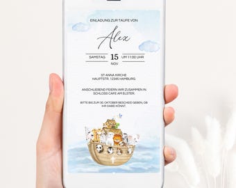 Noah's Ark Baptism Invitation Digital, Noah's Ark Digital Invitation to Baptism for Boys and Girls, DIY, WhatsApp Invitation to Baptism, TF03
