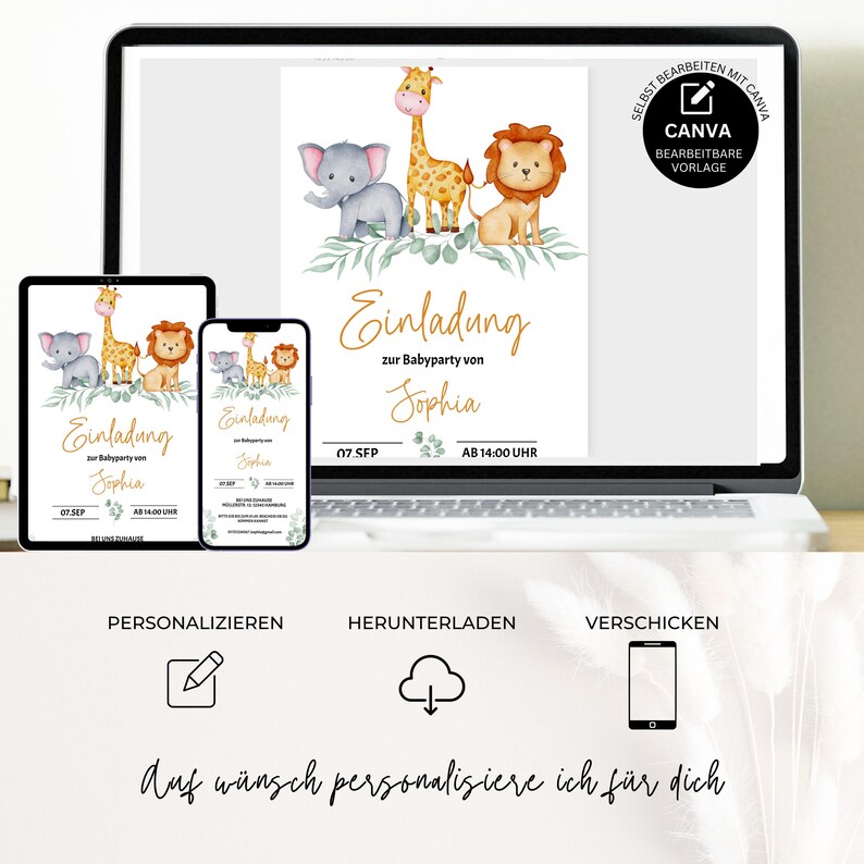 Modello personalizzabile per invito baby shower "Safari", modello elettronico per baby shower, modello WhatsApp per baby shower, BBS02 immagine 7