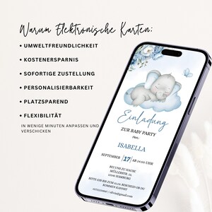 Baby Shower Invitation Template to Edit, Digital Invitation Baby Shower Boy, Elephant Flowers Baby Shower WhatsApp Template, BBS23 image 4