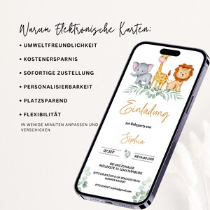 Modello personalizzabile per invito baby shower "Safari", modello elettronico per baby shower, modello WhatsApp per baby shower, BBS02 immagine 4