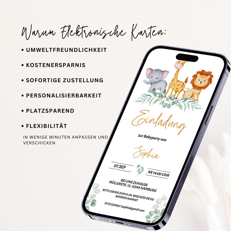 Modello personalizzabile per invito baby shower "Safari", modello elettronico per baby shower, modello WhatsApp per baby shower, BBS02 immagine 4