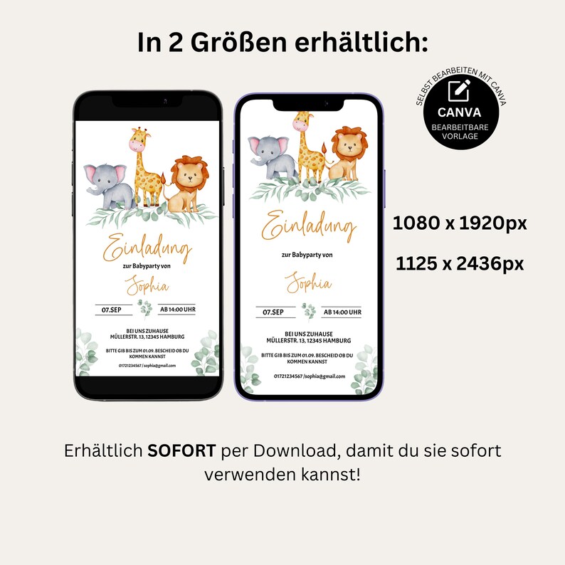 Modello personalizzabile per invito baby shower "Safari", modello elettronico per baby shower, modello WhatsApp per baby shower, BBS02 immagine 6