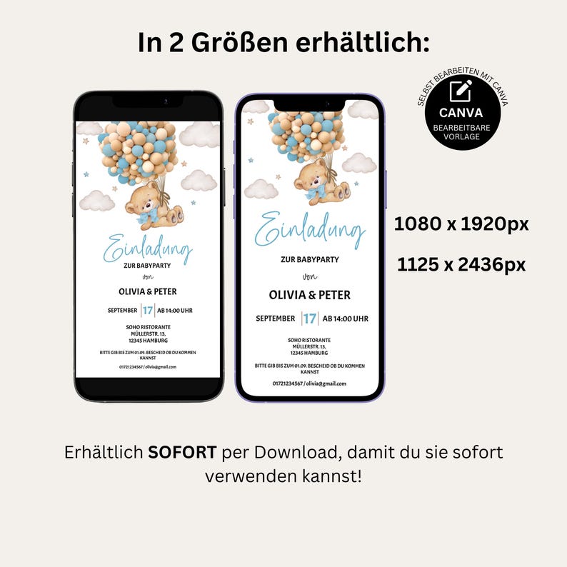 Baby Shower Invitation Template to Edit, Digital Invitation Baby Shower Boy Girl, Teddy Bear Baby Shower WhatsApp Template, BBS05 image 6