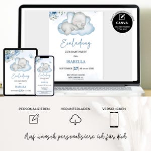 Baby Shower Invitation Template to Edit, Digital Invitation Baby Shower Boy, Elephant Flowers Baby Shower WhatsApp Template, BBS23 image 7