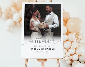 Elegant photo welcome sign template for wedding, welcome poster, wedding photo collage, printable wedding poster