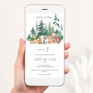 Invitation anniversaire animaux de la forêt, invitation anniversaire enfant motif forêt, invitation naissance animaux de la forêt, GBE54