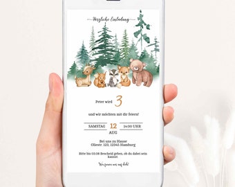 Forest animals invitation birthday, children's birthday invitation forest motif, forest animals birth invitation, GBE54