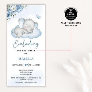 Baby Shower Invitation Template to Edit, Digital Invitation Baby Shower Boy, Elephant Flowers Baby Shower WhatsApp Template, BBS23 image 2