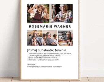 Grandma Definition, Poster Template with Pictures, Printable Gift for Grandmother, Personalized Decoration